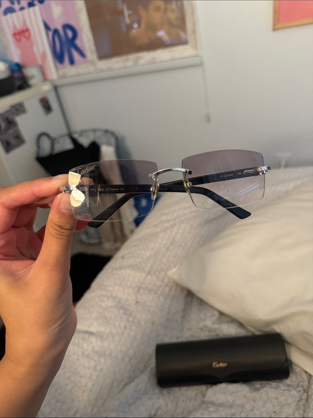 Cartier Rimless Sunglasses with Gradient Smoke Lenses and Black Temples